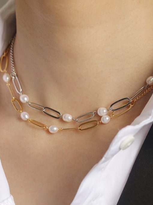 ACCA Brass Freshwater Pearl Geometric Vintage Necklace 1