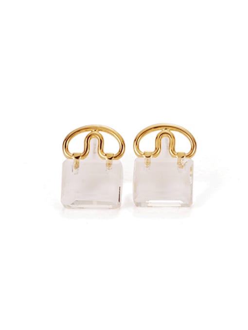 Buckle Earrings Brass Glass Stone Locket Minimalist Stud Earring