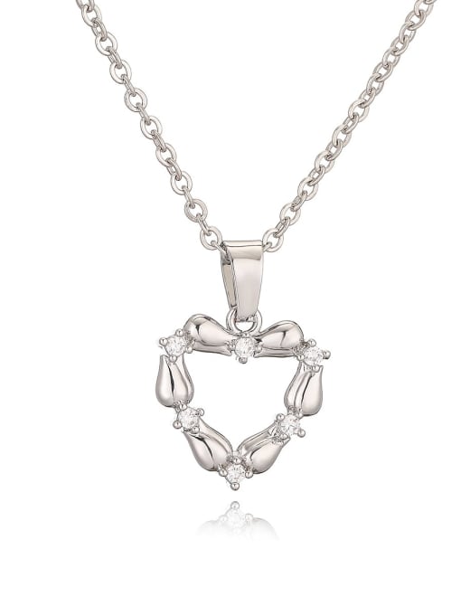 24484 Brass Cubic Zirconia Heart Minimalist Necklace