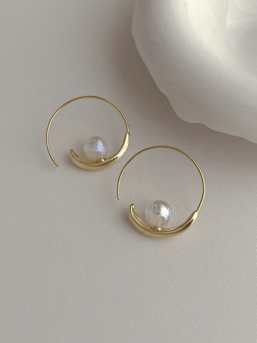 Gold ED00747 Brass Imitation Pearl Geometric Minimalist Hook Earring