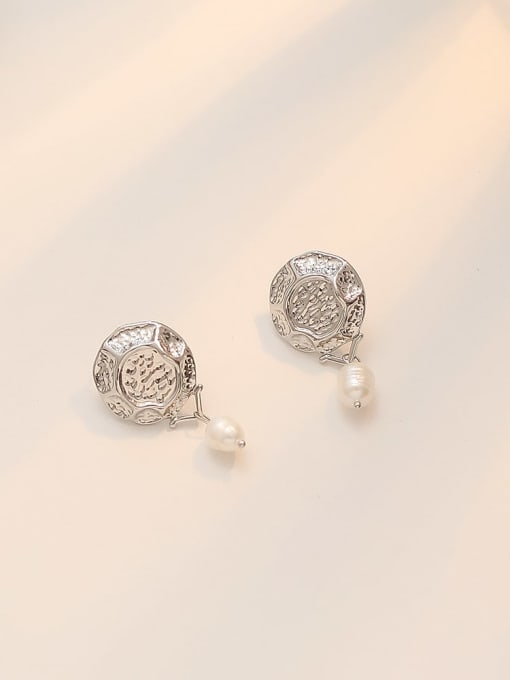 White K Copper Imitation Pearl Geometric Vintage Drop Trend Korean Fashion Earring