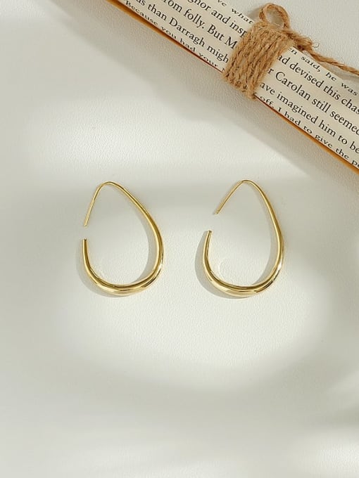 14K gold Copper smooth Geometric Minimalist Hook Trend Korean Fashion Earring