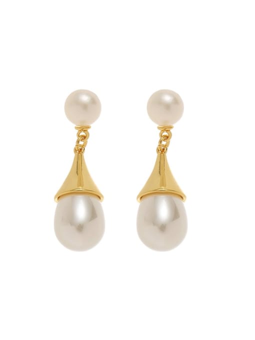 golden Brass Imitation Pearl Water Drop Minimalist Drop Earring