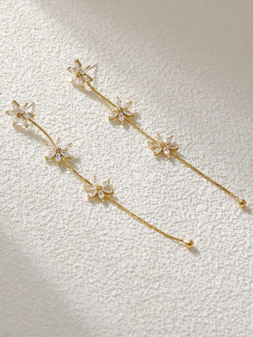 HYACINTH Brass Cubic Zirconia Tassel Minimalist Drop Earring