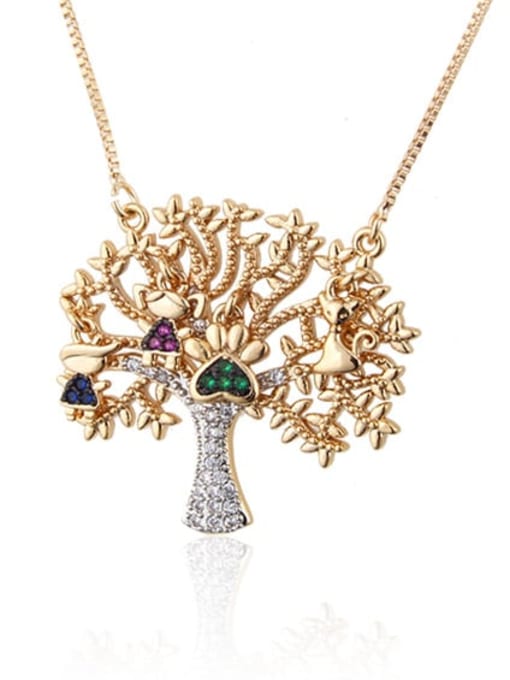 renchi Brass Rhinestone Tree Dainty Necklace 2