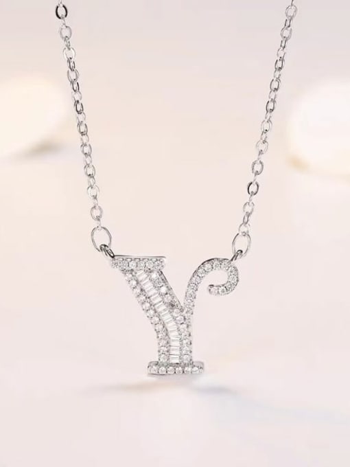 XL60392 Y Brass Cubic Zirconia Letter Minimalist Necklace
