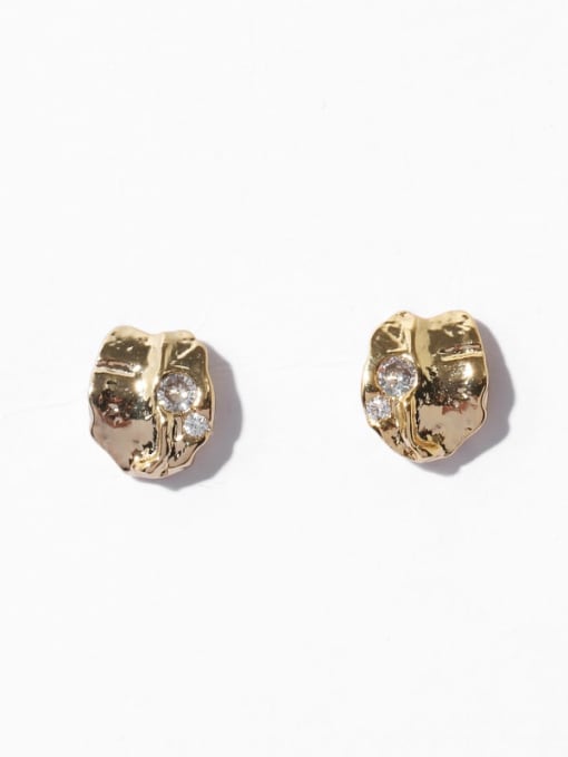 Transparent Zircon Earrings Brass Irregular Geometric Vintage Stud Earring