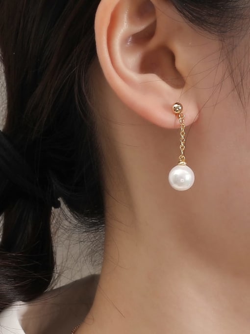 HYACINTH Brass Imitation Pearl Geometric Minimalist Drop Earring 1