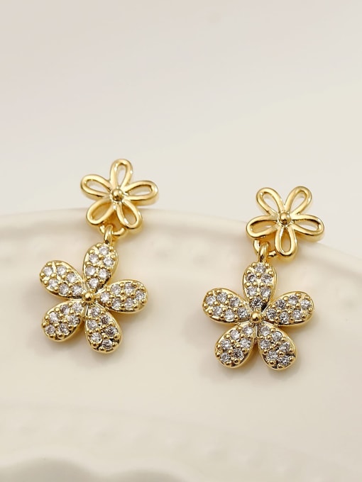 HYACINTH Brass Cubic Zirconia Flower Hip Hop Drop Trend Korean Fashion Earring 2