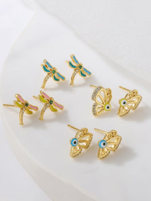 AOG Brass Rhinestone Enamel Butterfly Vintage Stud Earring 0