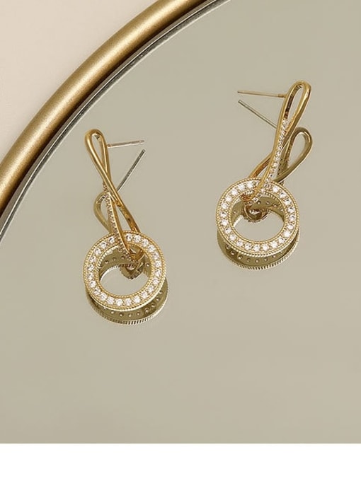 golden Brass Cubic Zirconia Geometric Minimalist Drop Trend Korean Fashion Earring