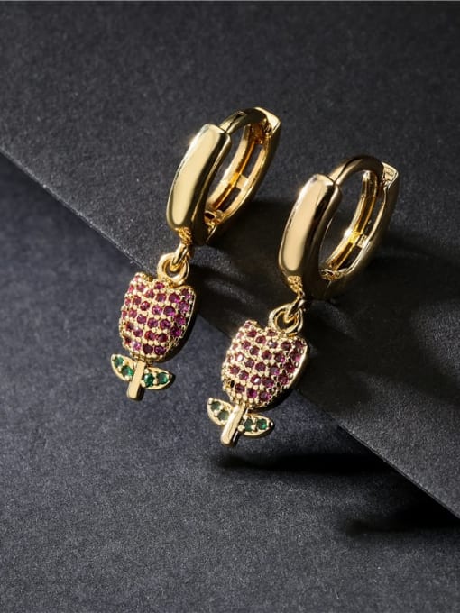 AOG Brass Rhinestone Flower Vintage Huggie Earring 1