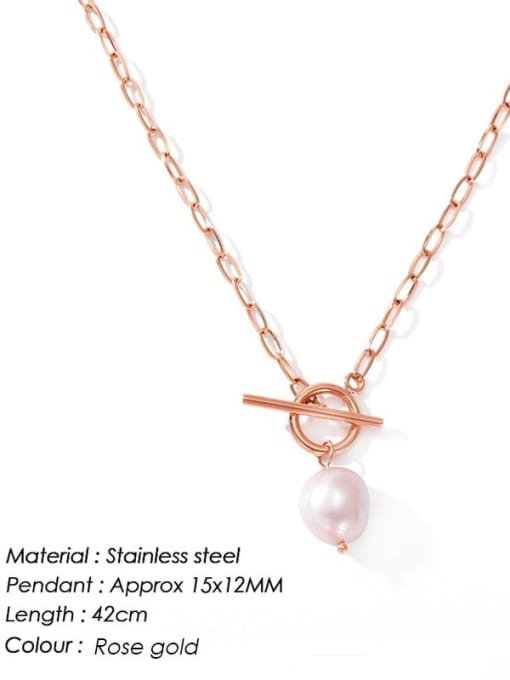 Rose gold Stainless steel Imitation Pearl Irregular Minimalist Necklace