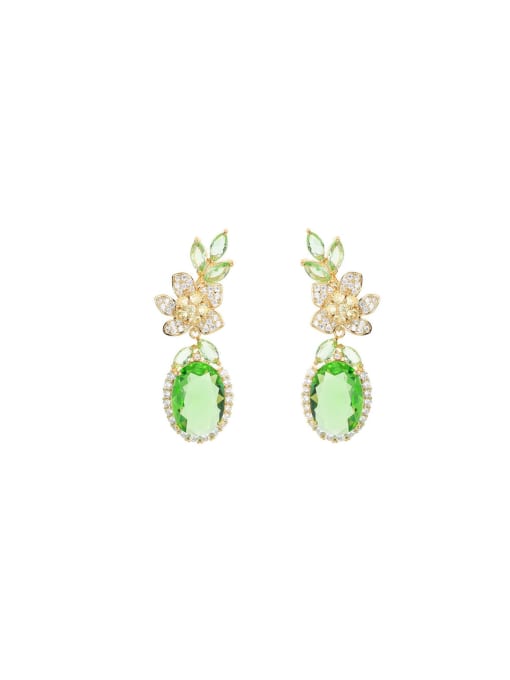 OUOU Brass Cubic Zirconia Green Flower Vintage Stud Earring