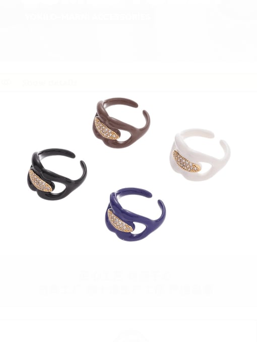 Five Color Brass Enamel Cubic Zirconia Geometric Minimalist Band Ring 1