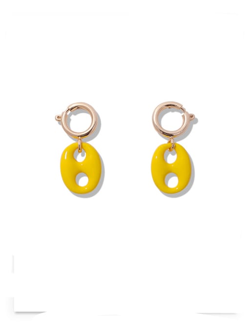 Yellow Earrings Brass Enamel Geometric Minimalist Drop Earring