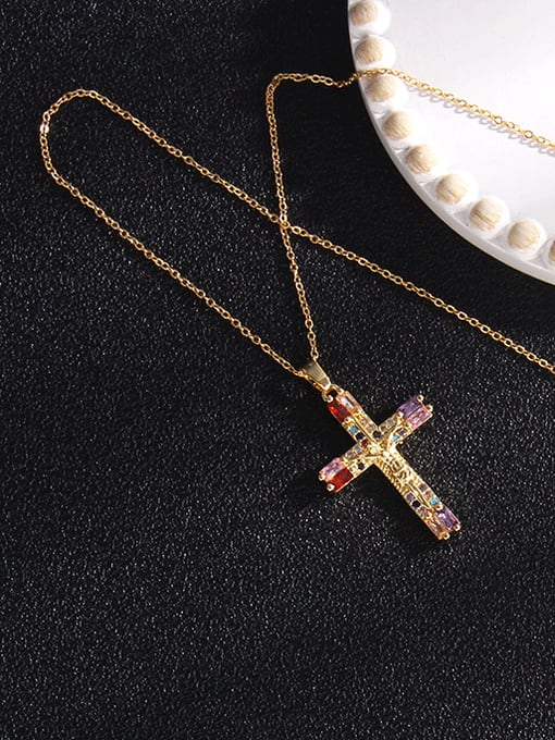 Cross 1 a295 Copper Cubic Zirconia Cross Vintage Regligious Necklace