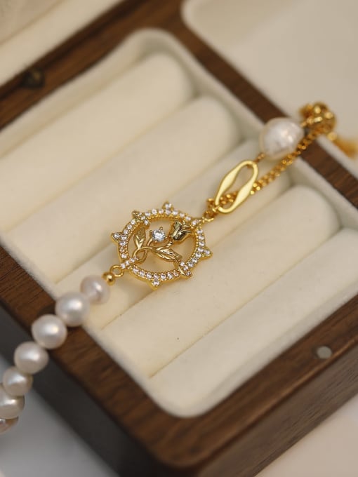 HYACINTH Brass Freshwater Pearl Flower Trend Beaded Bracelet 2