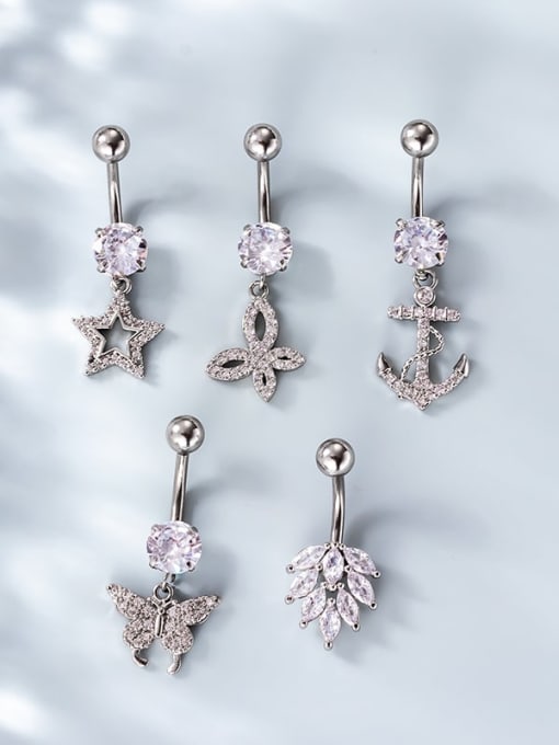 HISON Brass Cubic Zirconia  Flower Belly studs & Belly Bars 1