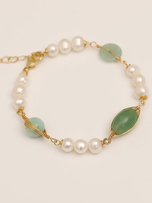 HYACINTH Brass Imitation Pearl Geometric Vintage Beaded Bracelet 0