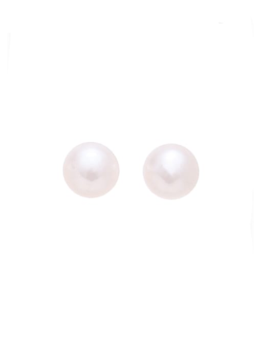 6mm Mantou beads Brass Freshwater Pearl Round Minimalist Stud Earring