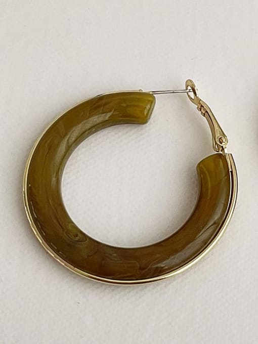 M206 Matcha green resin metal ear ring Alloy Resin Geometric Vintage Hoop Earring