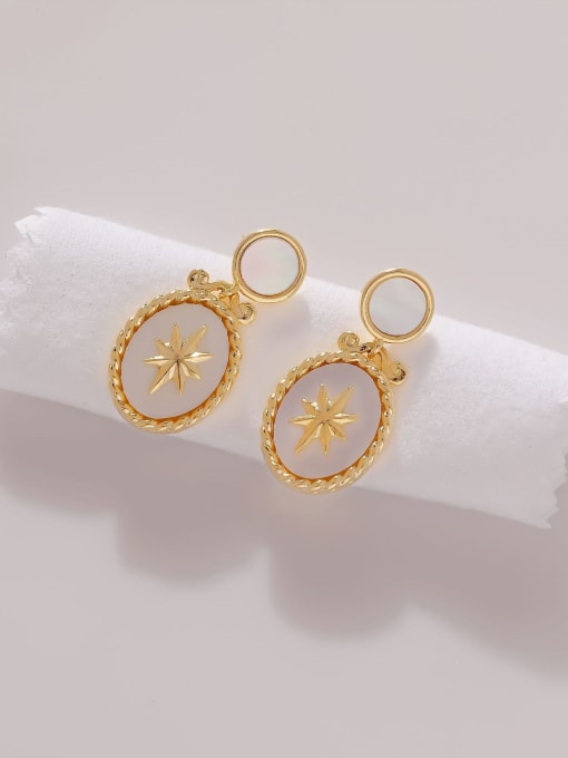 14 gold Brass Shell Star Vintage Drop Earring