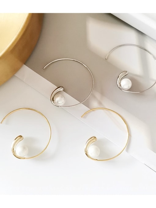 HYACINTH Copper Imitation Pearl Geometric Minimalist Hoop Trend Korean Fashion Earring 1
