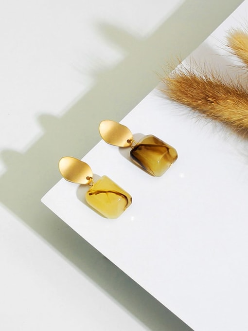 Beige dumb gold Copper Cellulose Acetate Geometric Minimalist Drop Trend Korean Fashion Earring