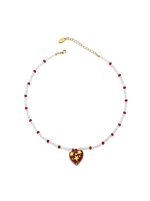 Five Color Brass Glass beads Heart Bohemia Necklace 0