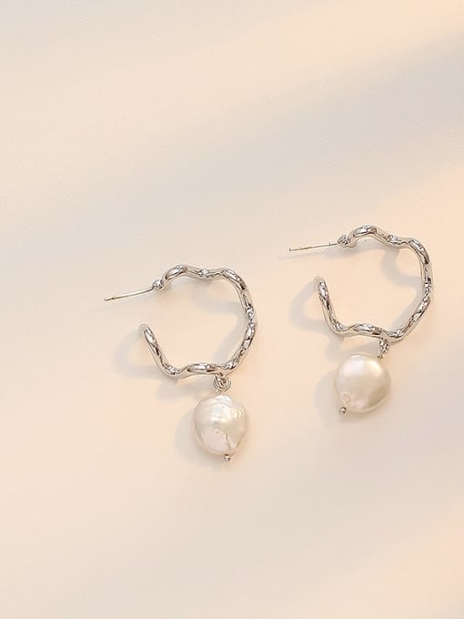 White K Copper Freshwater Pearl Geometric Minimalist Drop Trend Korean Fashion Earring