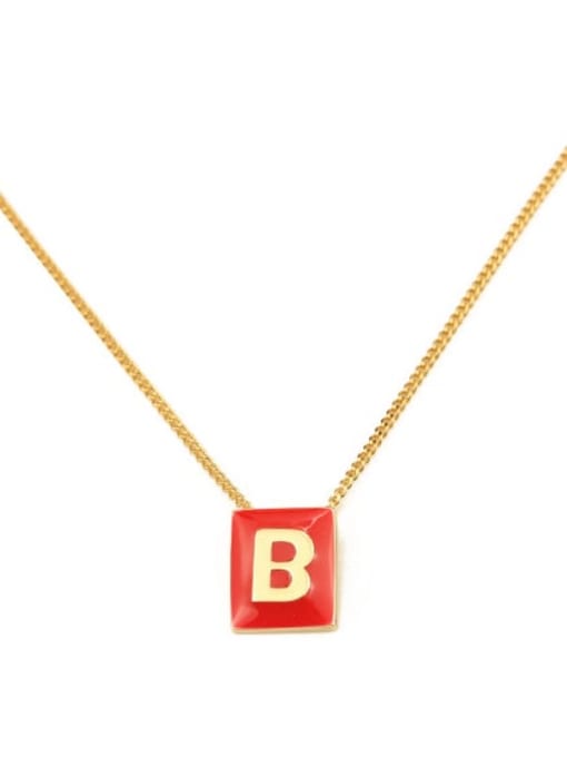Red B Brass Enamel  Minimalist 26 English letters pendant Necklace