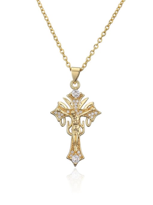 20704 Brass Cubic Zirconia Cross Vintage Regligious Necklace