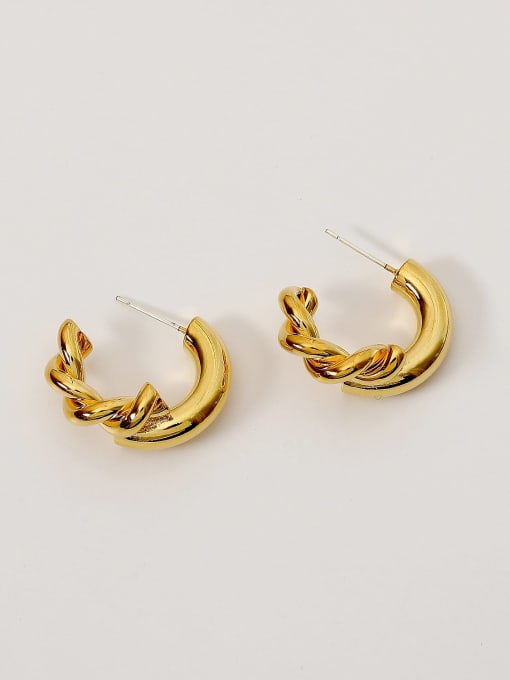 18K Gold Brass Geometric Vintage Hoop Trend Korean Fashion Earring