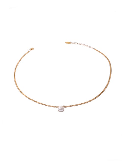 Pearl Pendant flat chain Brass Imitation Pearl Geometric Vintage Necklace