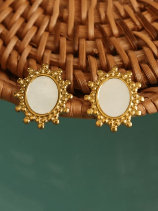 Five Color Brass Shell Geometric Vintage Stud Earring 1