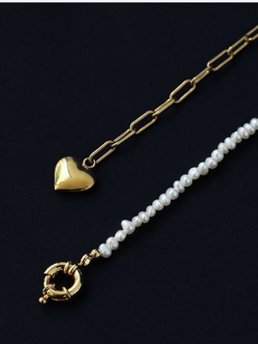 ACCA Brass Imitation Pearl Heart Vintage Tassel  Necklace 1