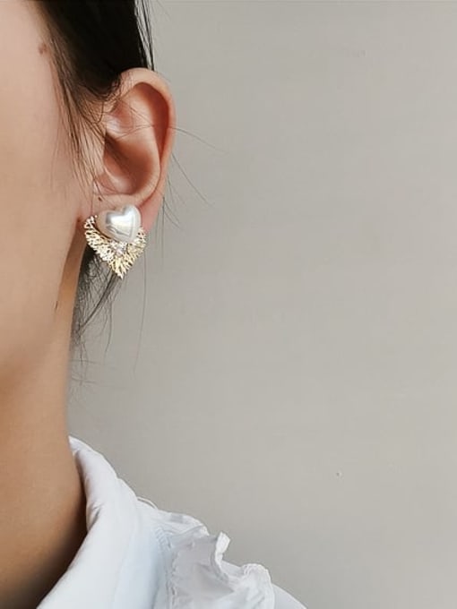 HYACINTH Copper Freshwater Pearl Heart Minimalist Stud Trend Korean Fashion Earring 1