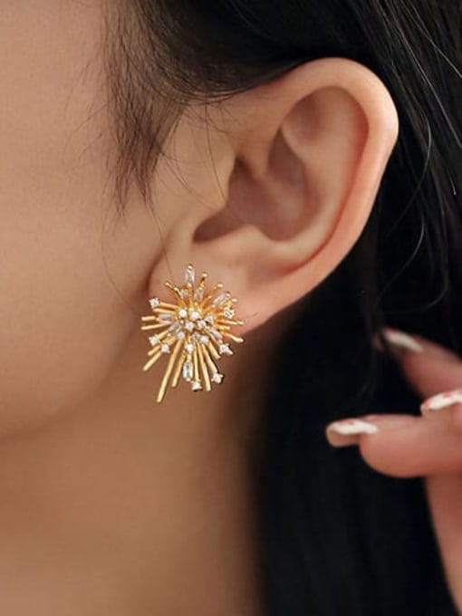 ACCA Brass Cubic Zirconia Flower Hip Hop Stud Earring 1