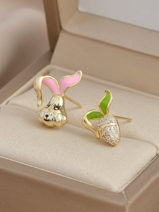 Gold ED65776 Brass Cubic Zirconia Enamel Rabbit Cute Stud Earring
