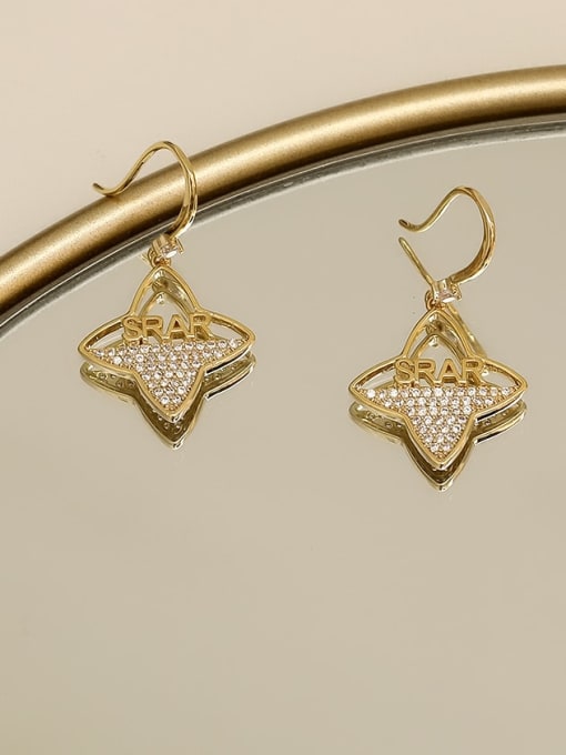 14K  gold Copper Cubic Zirconia Flower Minimalist Hook Trend Korean Fashion Earring