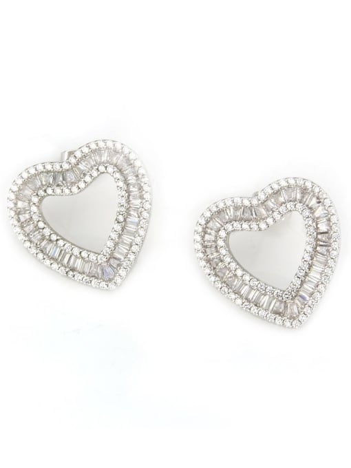 White Gold Earrings Brass Cubic Zirconia Heart Dainty Necklace
