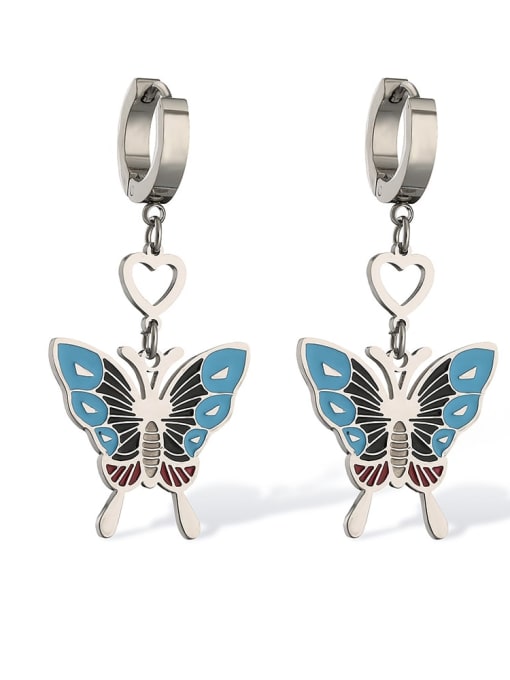 44022 Titanium Steel Enamel Butterfly Minimalist Huggie Earring