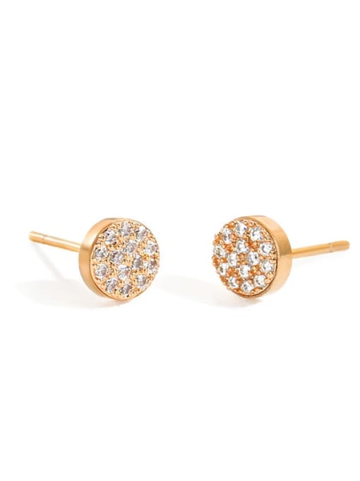 Rose Gold +White Stainless steel Rhinestone Round Minimalist Stud Earring