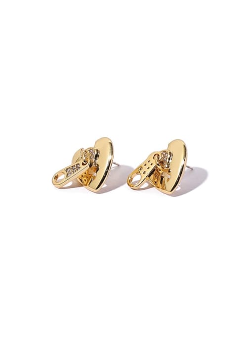 Love zipper Earrings Brass Heart Vintage Huggie Earring