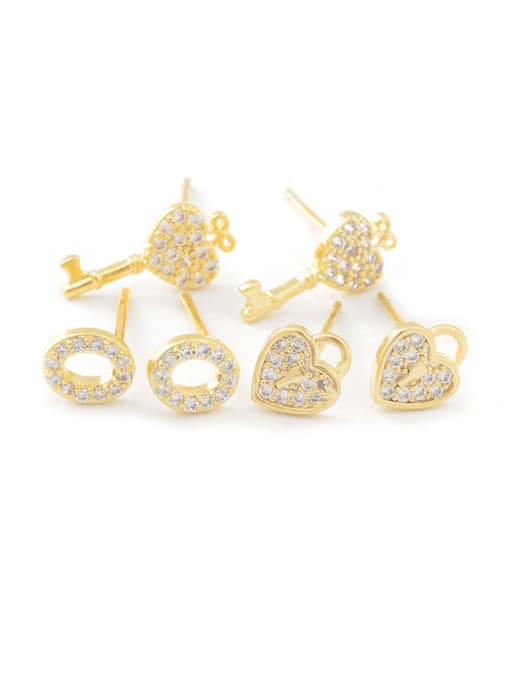 Gold E037 Brass Cubic Zirconia Moon Cute Stud Earring