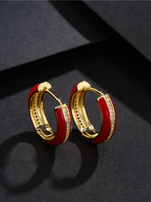 AOG Brass Cubic Zirconia Enamel Round Vintage Huggie Earring 1
