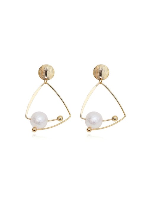 14K  gold Copper Imitation Pearl Triangle Minimalist Drop Trend Korean Fashion Earring