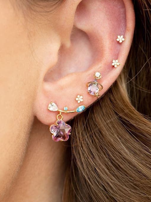 COLSW Brass Cubic Zirconia Star Cute Stud Earring 1