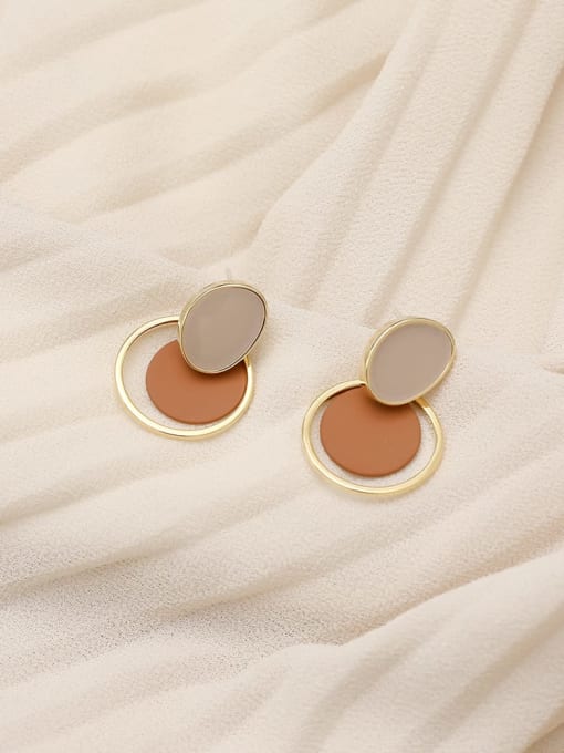 Coffee color Copper Enamel Geometric Minimalist Drop Trend Korean Fashion Earring